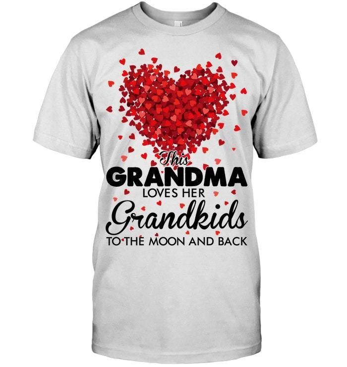 This Grandma Loves Her Grandkids To The Moon And Back Red Flowers Heart Shaped Guys Tee