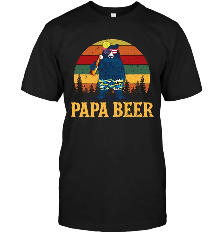 Papa Beer 4th Of July Bear Printed T-shirt Gift For Dad Grandpa