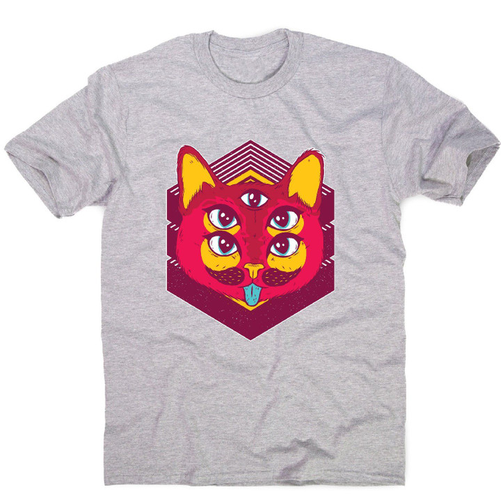 Psychedelic Cat Illustration Yellow T-shirt