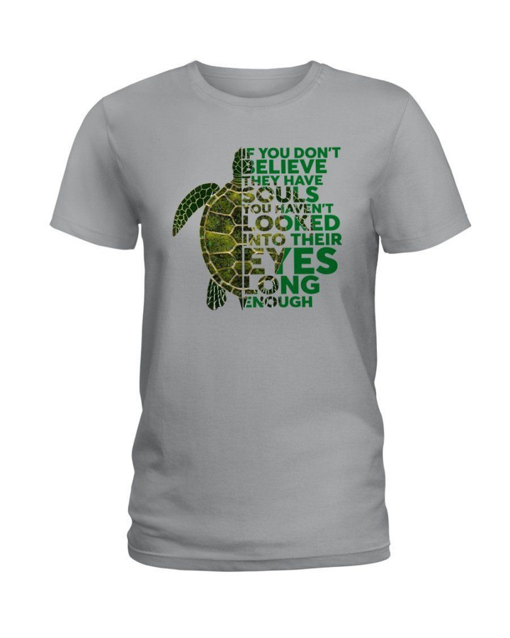 Green Turtle Looked Into Their Eyes Long Enough Ladies Tee