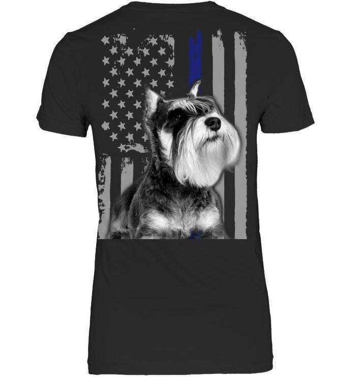 Schauzer Dog American Flag Thin Blue Line Gift For Dog Lovers Ladies Tee