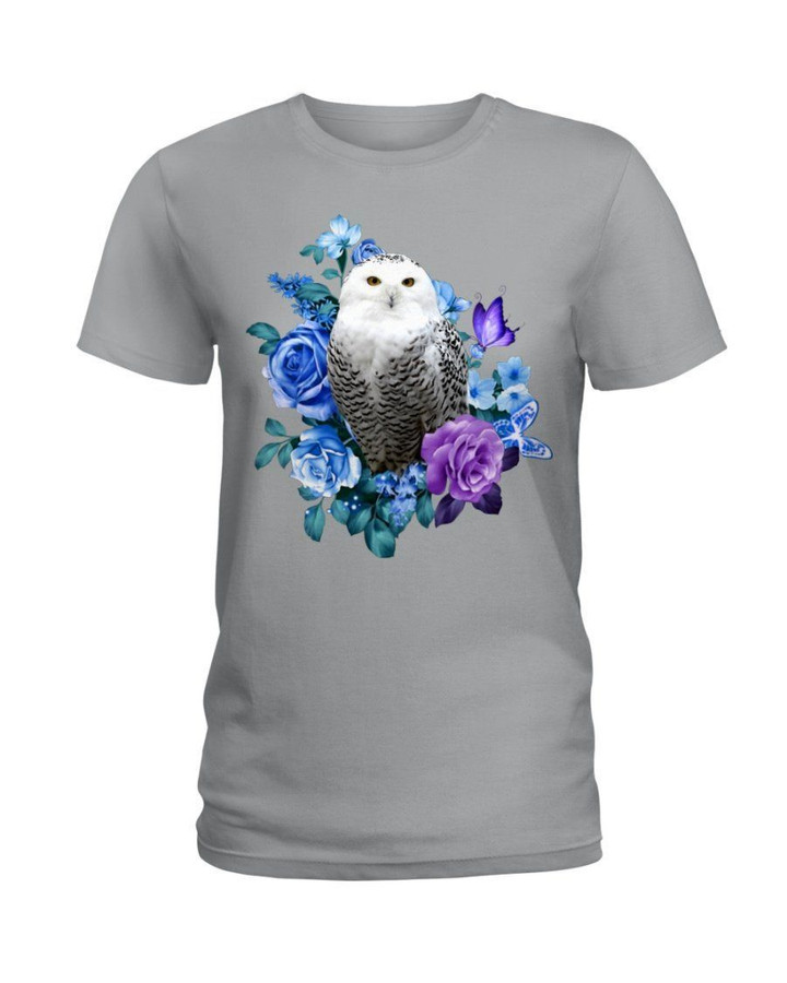 White Owl And Rose Gift For Owl Lovers Ladies Tee