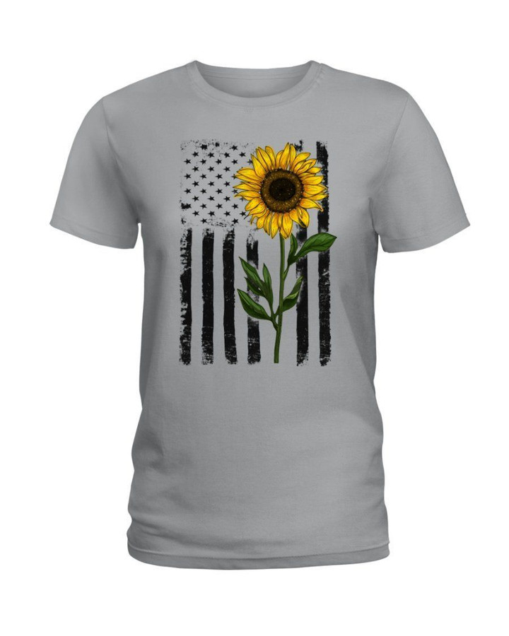 Sunflower Yellow Usa Flag Black Stripes Ladies Tee