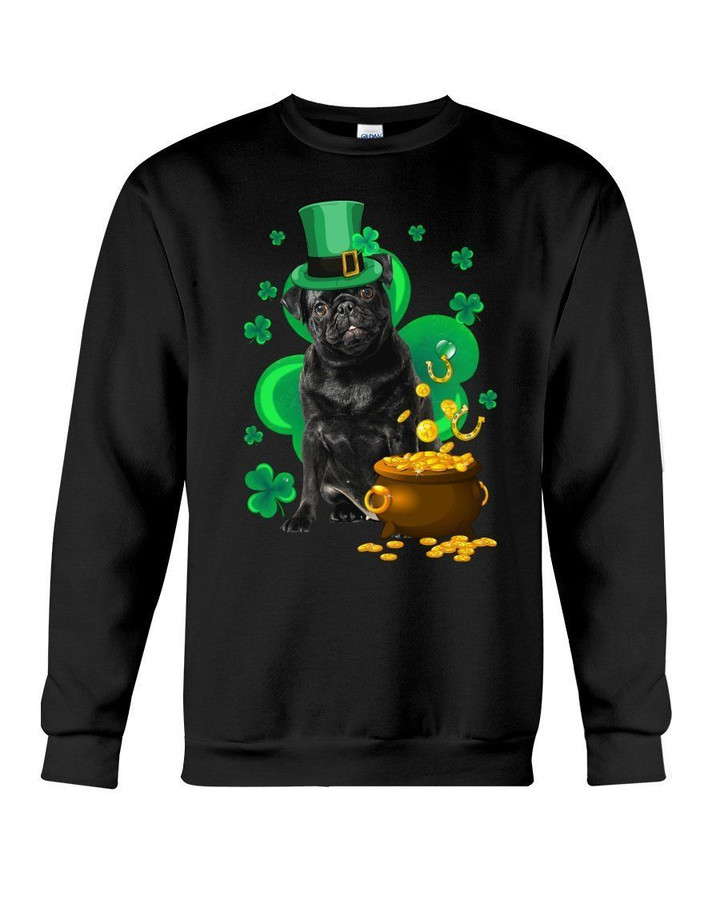 Black Pug And Pot Of Gold Shamrock Dog Lovers St. Patrick's Day Printed Sweatshirt