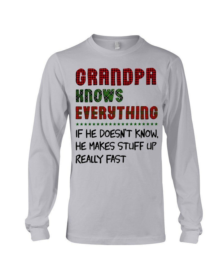 Gift For Family Grandpa Knows Everything Plaid Red And Green Unisex Long Sleeve