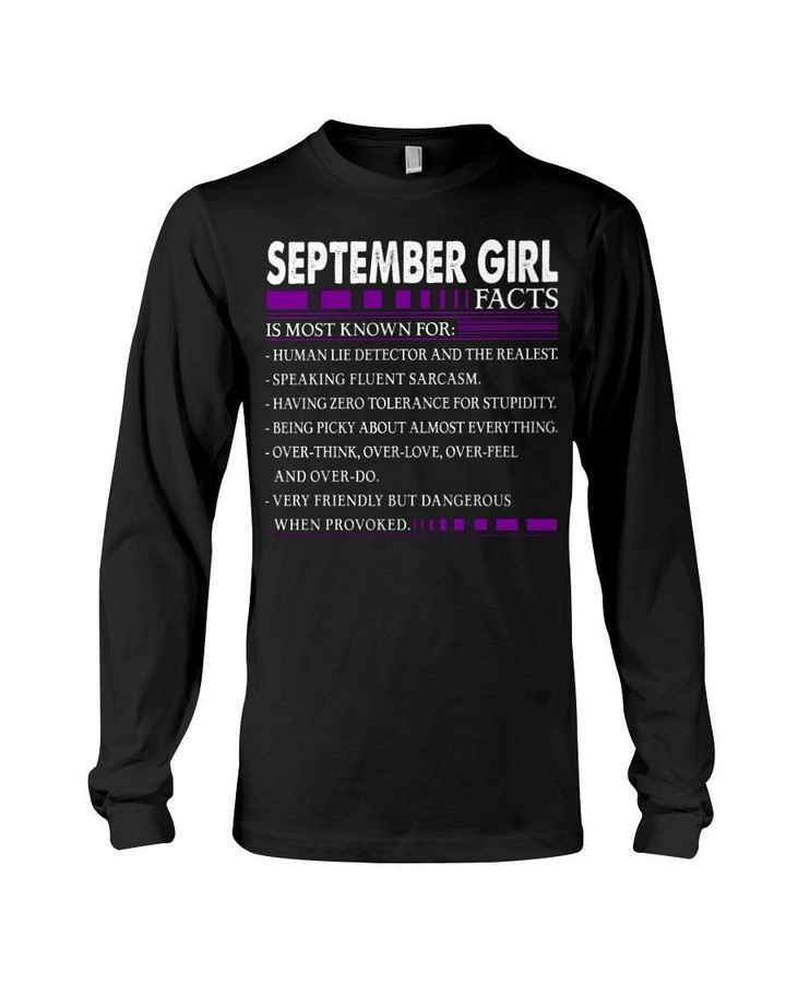 Vintage Funny September Girls Facts Very Friendly But Dangerous Unisex Long Sleeve