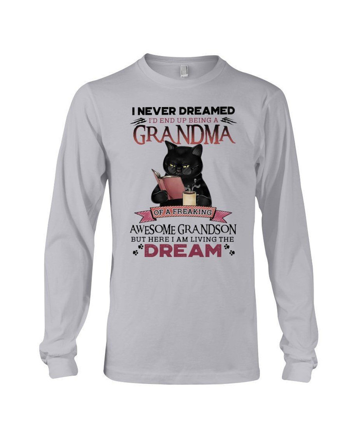 Grumpy Black Cat Grandma Of A Freaking Awesome Grandson Gift For Family Unisex Long Sleeve