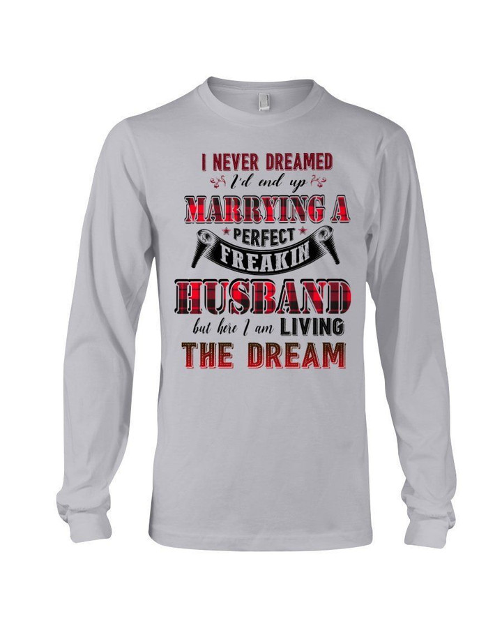Marrying A Perfect Freaking Husband Plaid Red Gift For Husband Unisex Long Sleeve