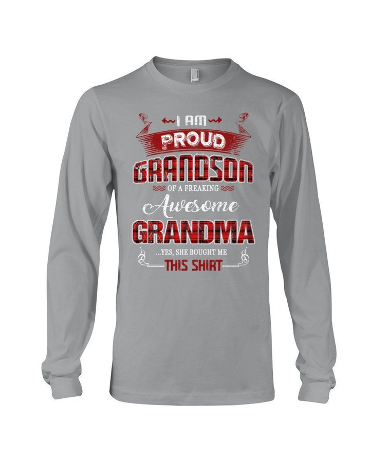 Grandma Gift For Grandson Plaid Red Proud Grandson Of A Freaking Awesome Grandma Unisex Long Sleeve