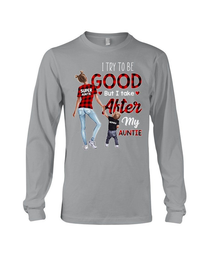 I Take After My Auntie Plaid Red Gift For Family Unisex Long Sleeve