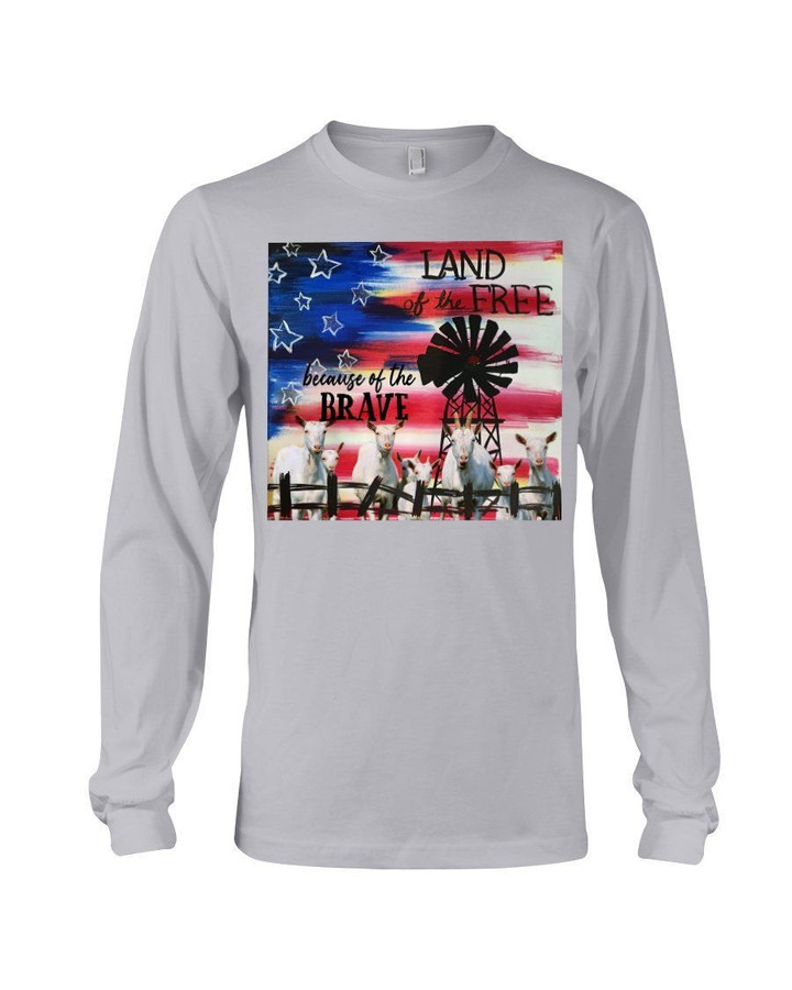 Land Because Brave Usa Windmill Goat Gift For Girls Unisex Long Sleeve