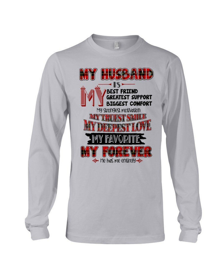 My Husband Is My Best Friend Plaid Red Gift For Husband Unisex Long Sleeve