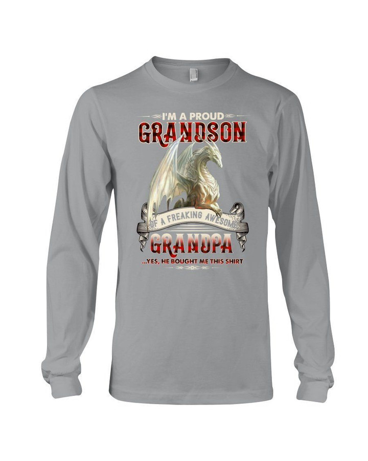Grandpa Gift For Grandson White Dragon I'm A Proud Grandson Unisex Long Sleeve