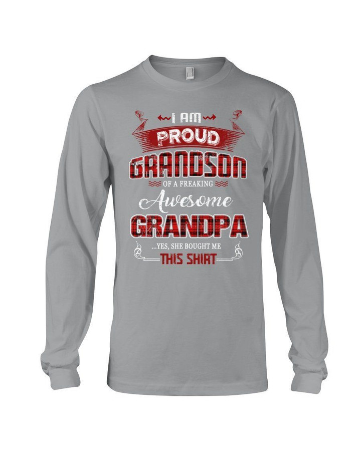 A Proud Grandson Of A Freaking Awesome Grandpa Plaid Red Gift For Family Unisex Long Sleeve