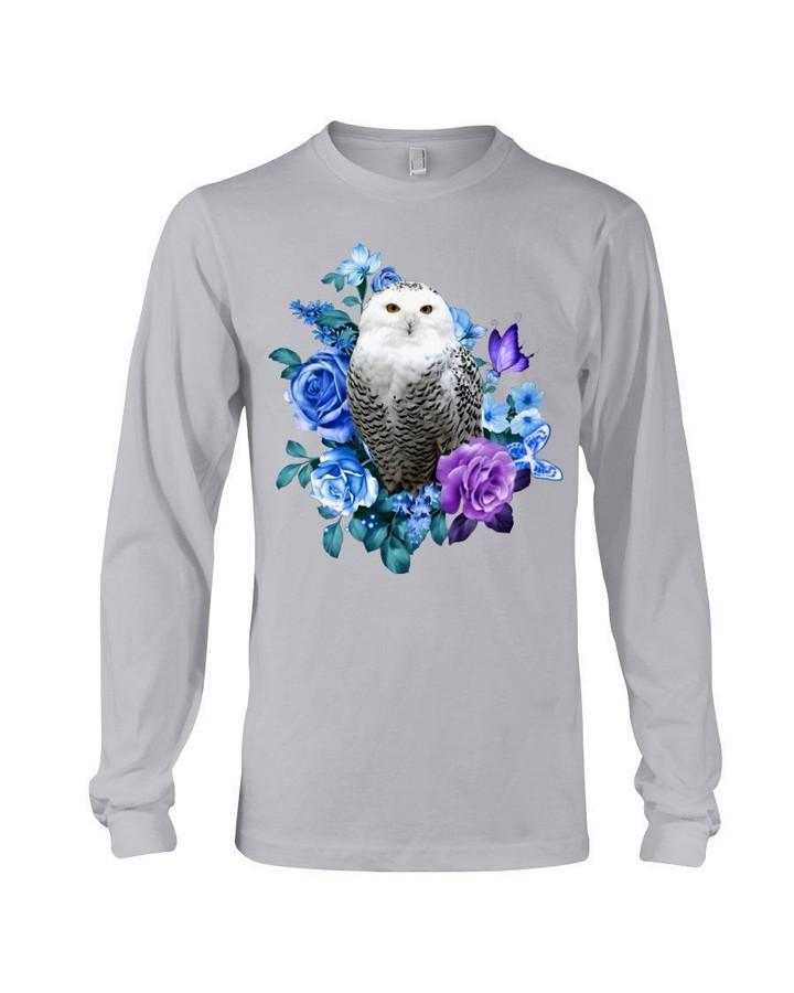 White Owl And Rose Gift For Owl Lovers Unisex Long Sleeve