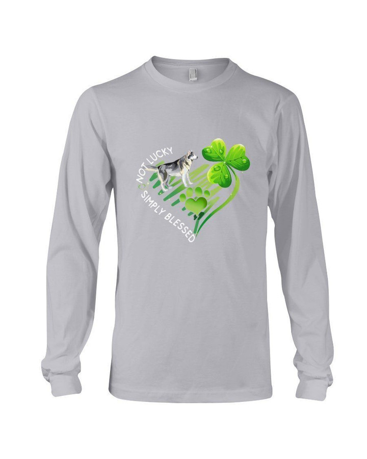Husky Not Lucky Simply Blessed Clover Heart St Patrick's Day Gift For Dog Lovers Unisex Long Sleeve