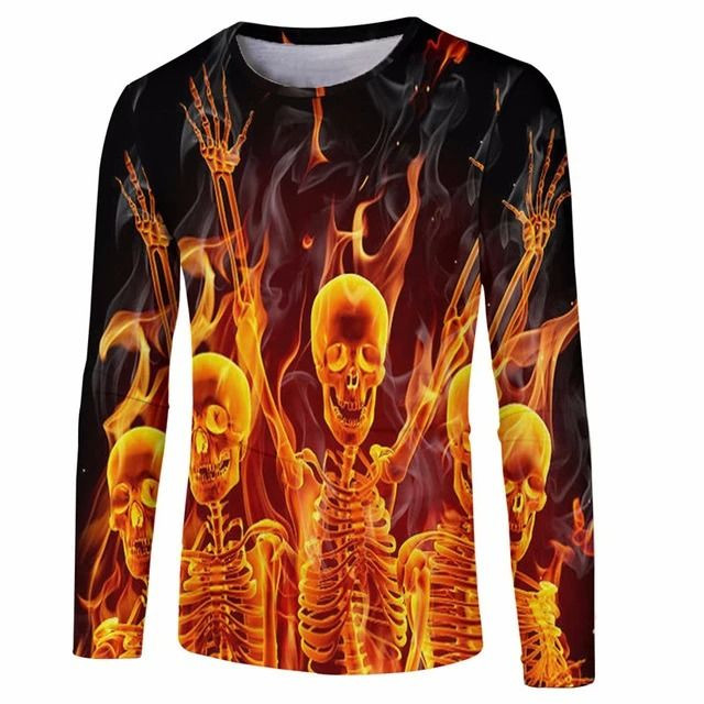 Funny Fire Skull 3D Long Sleeve T-Shirt