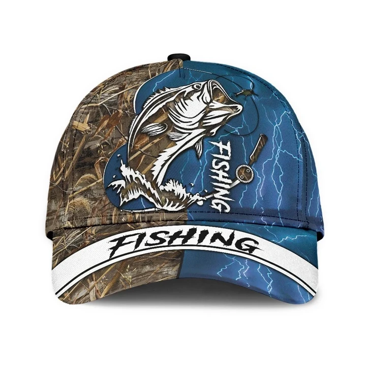 Attractive Fishing Blue Camo Lighting Classic Flag Printing Baseball Cap Hat