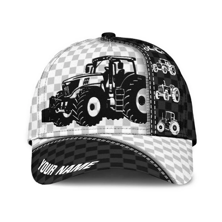 Black White Background Tractor Custom Name Printing Baseball Cap Hat
