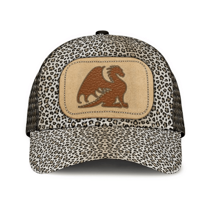 Dragon In Beige Rectangle Leopard Skin Theme Printing Baseball Cap Hat