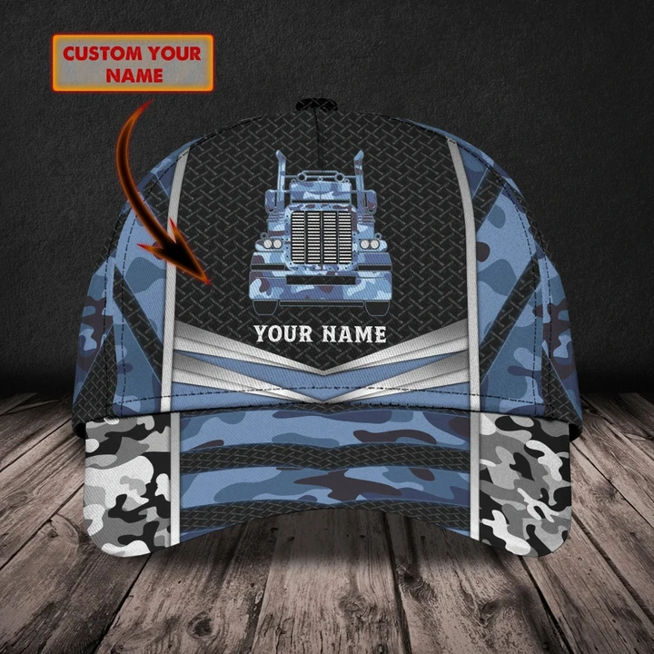 Blue And Grey Camo Trucker Printing Baseball Cap Hat Custom Name