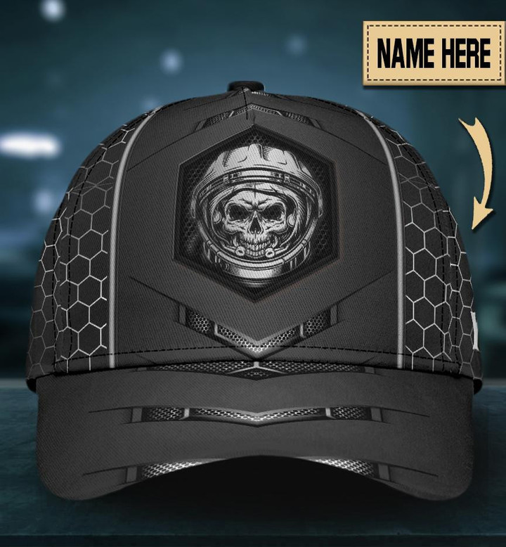 Custom Name Printing Baseball Cap Hat Funny Skull Astronaut