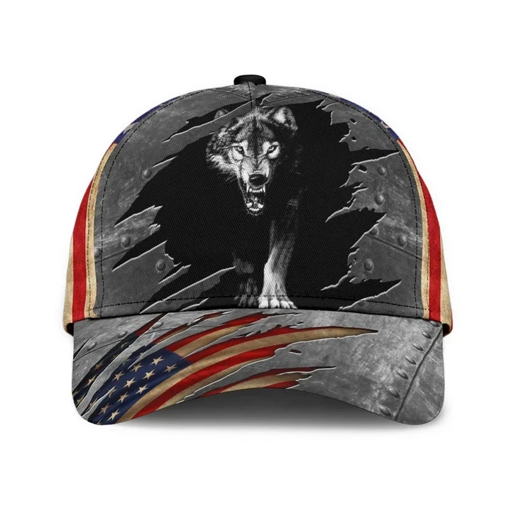 Grey Wolf In Hole American Printing Baseball Cap Hat