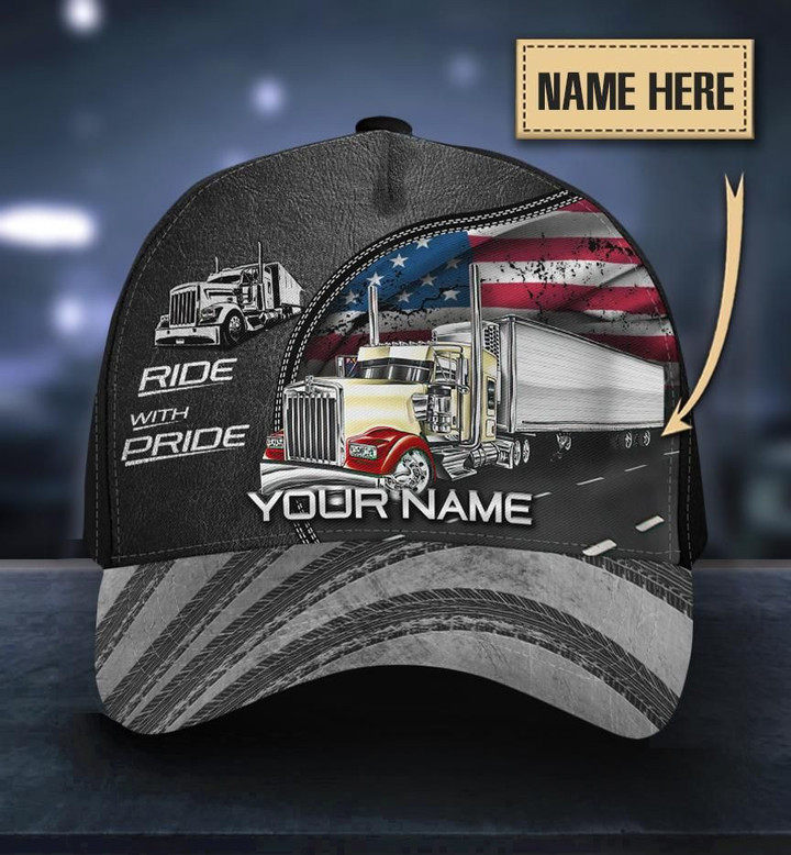 Cool Trucker Ride With Pride Printing Baseball Cap Hat Custom Name