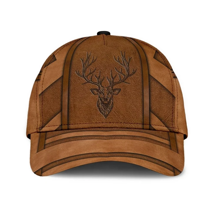 Deer Head Tattoo Brown Leather Pattern Printing Baseball Cap Hat