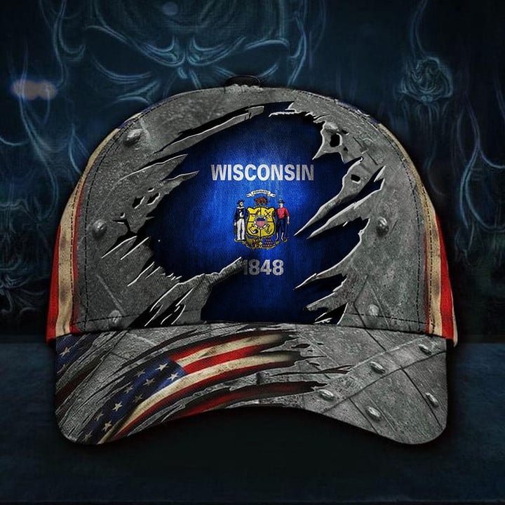 Printing Baseball Cap Hat Wisconsin Flag American Patriotic Wisconsin State