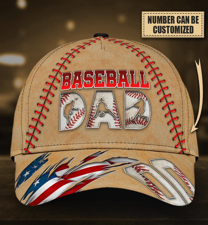 Baseball Dad American Flag Scratch Custom Name Printing Baseball Cap Hat
