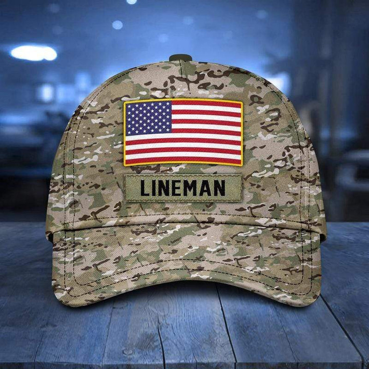 Excellent July 4th Camo American Lineman Printing Baseball Cap Hat