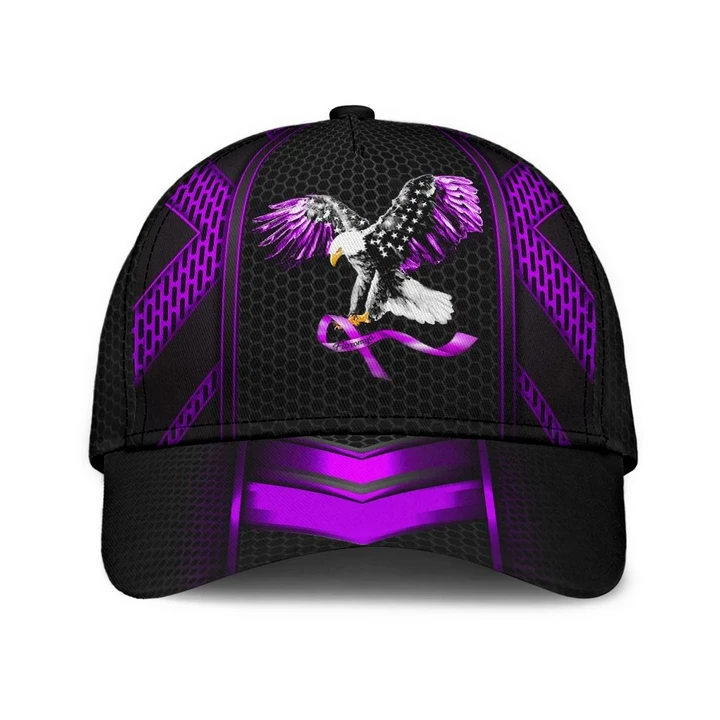 Purple And Black Fibromyalgia Awareness Eagle Printing Baseball Cap Hat