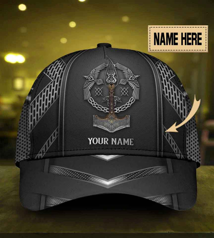 Custom Name Printing Baseball Cap Hat Viking Eangle Flying Iron Pattern