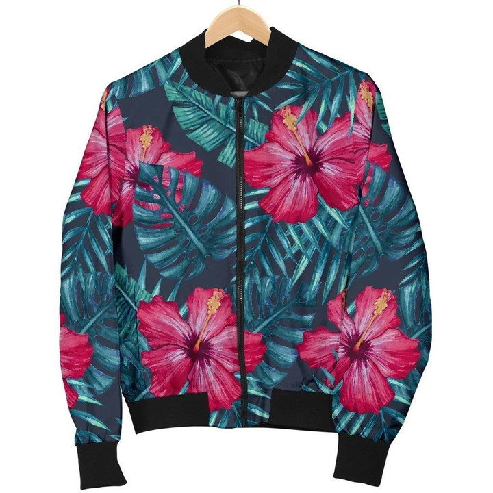 Hot Pink Hibiscus Tropical Pattern 3d Printed Unisex Bomber Jacket