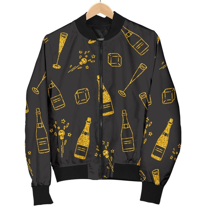 Champagne Gold Glitter Pattern 3d Printed Unisex Bomber Jacket
