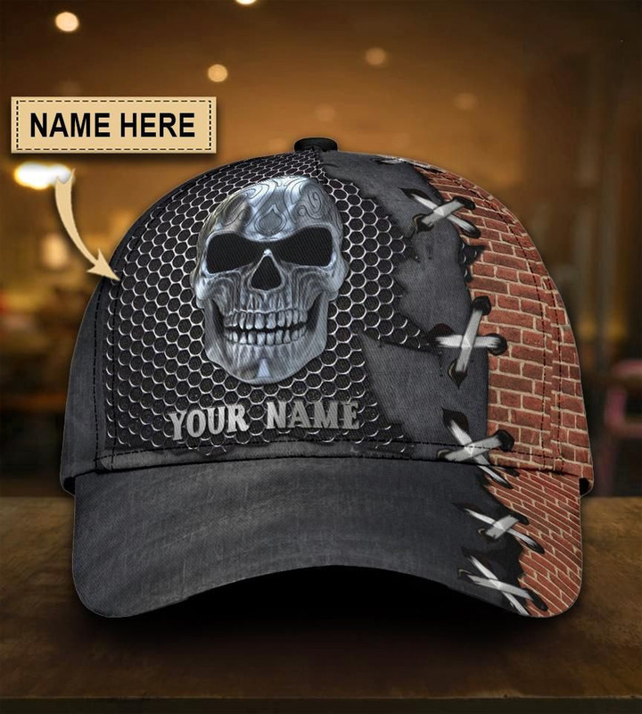 Custom Name Printing Baseball Cap Hat Brick And Metal Style Skull