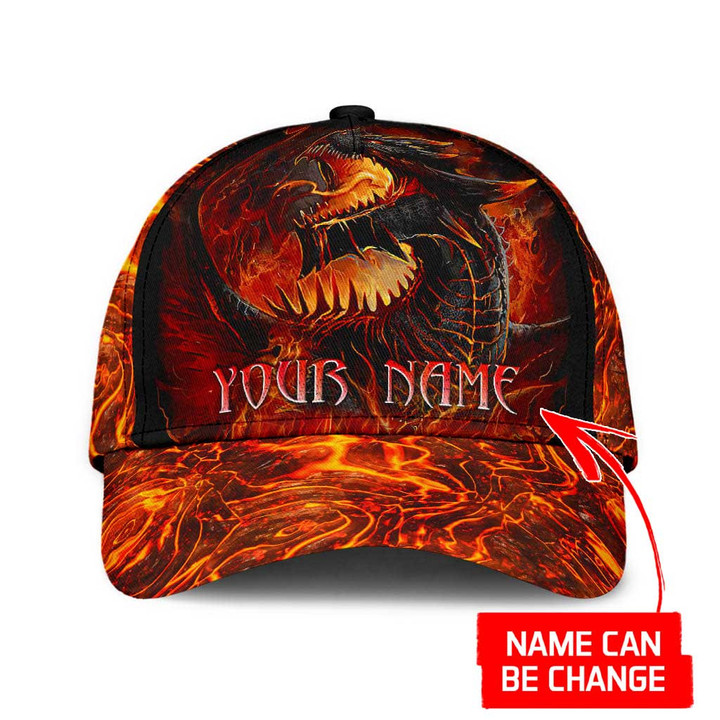 Custom Name Dungeon Dragon On Fire Themed Printing Baseball Cap Hat
