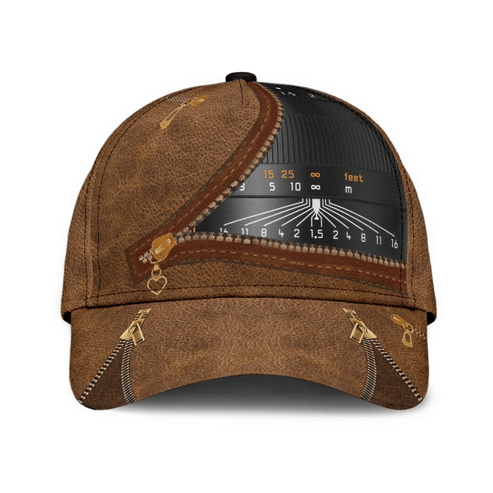 Awesome Photograph Inside Zipper Leather Themed Design Printing Baseball Cap Hat