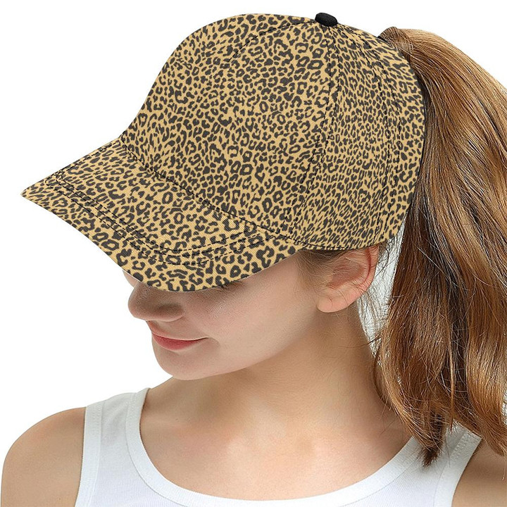 Khaki And Black Leopard Skin Printing Baseball Cap Hat