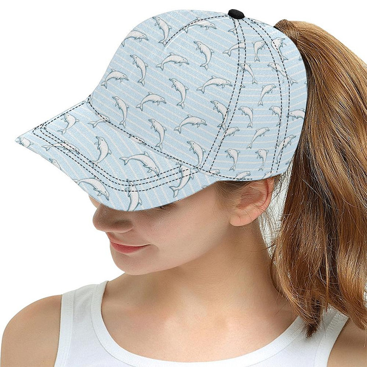 Cute Dolphin Blue Striped Background Printing Baseball Cap Hat