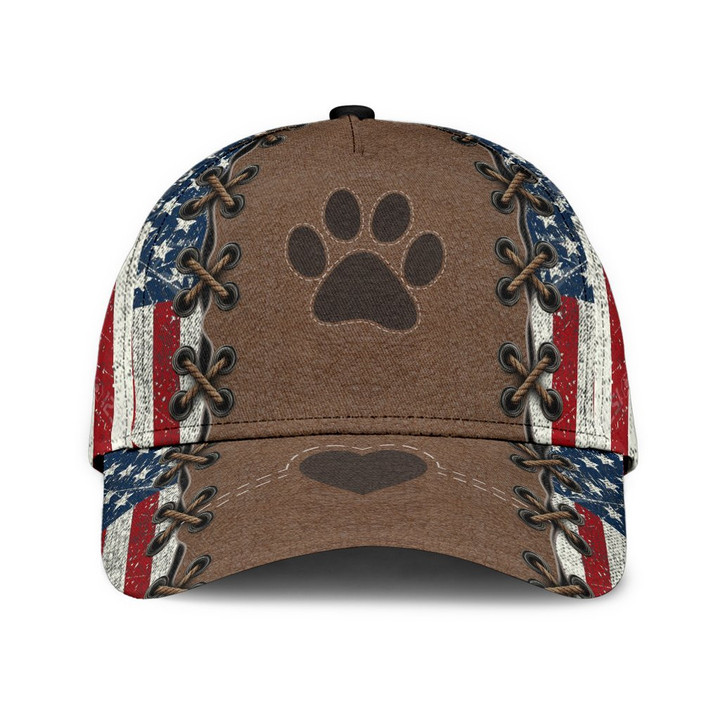 Dog Paw And Heart Leather Themed Design Printing Baseball Cap Hat