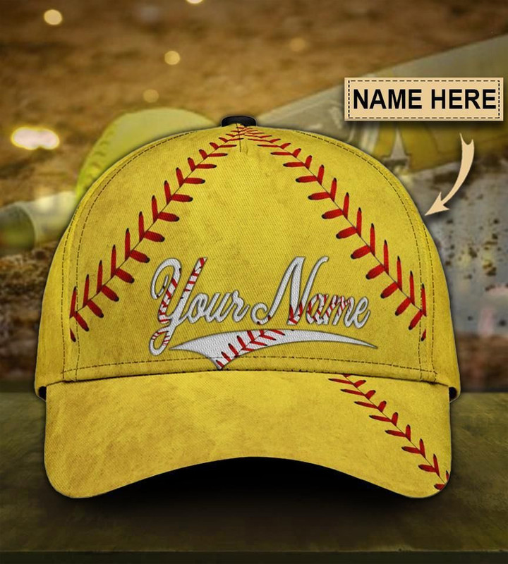 Yellow Background Amazing Softball Lace Printing Baseball Cap Hat Custom Name