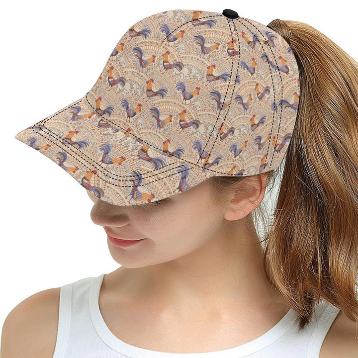 Classic Rooster Chicken Cock Floral Ornament Printing Baseball Cap Hat