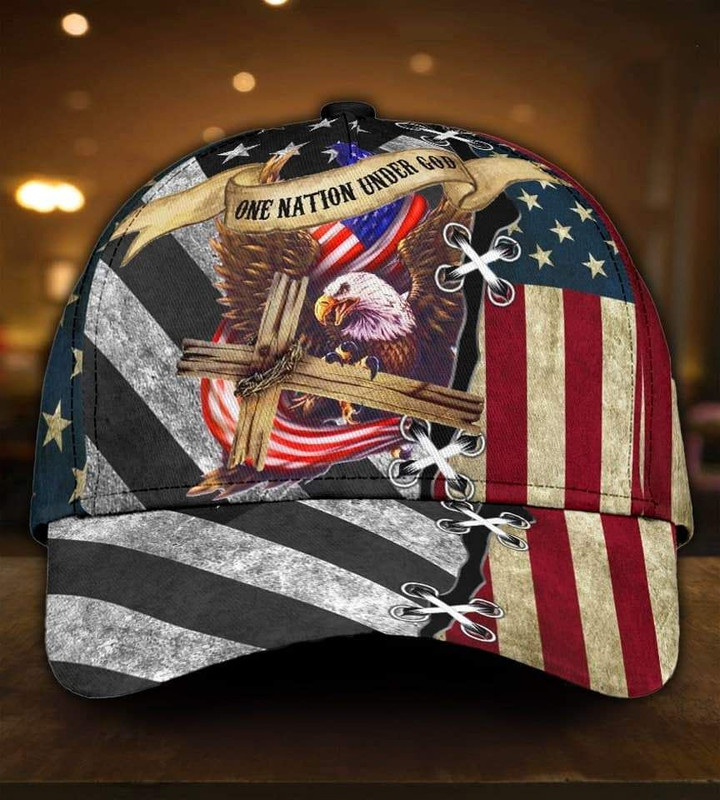 Jesus One Nation Under God American Flag Printing Baseball Cap Hat