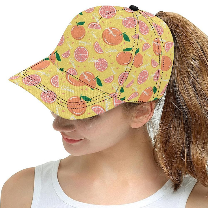 Yellow Background Sweet Grapefruit Printing Baseball Cap Hat