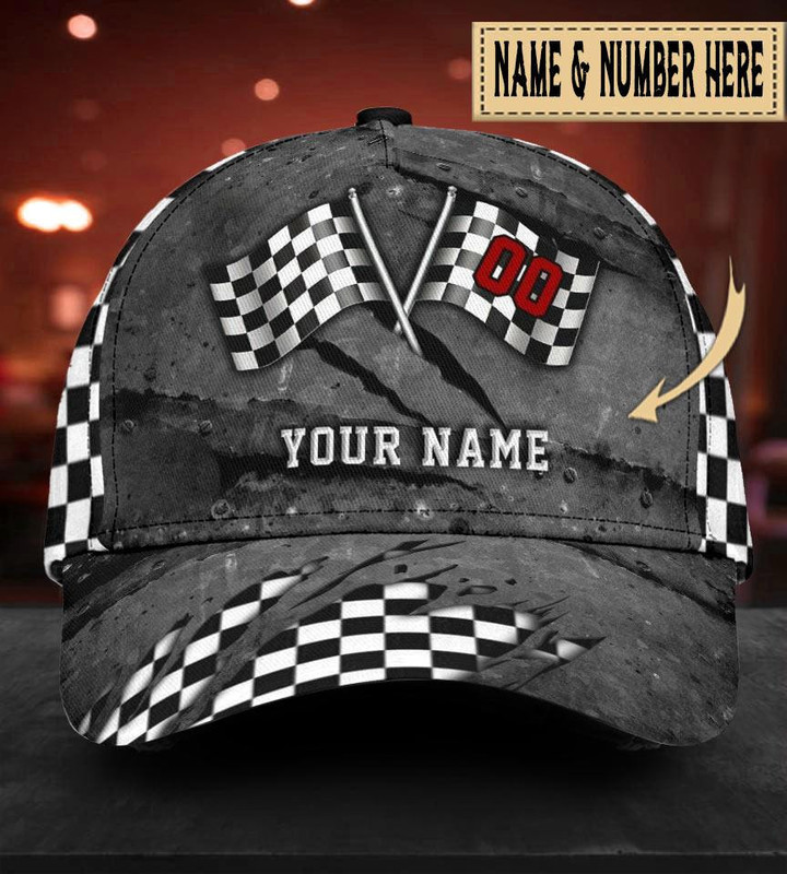 Checked Texture Love Racing Printing Baseball Cap Hat Custom Name