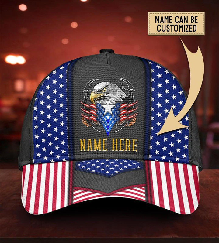 Custom Name Printing Baseball Cap Hat Patriotic Eagle Proud American