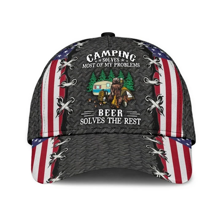 Camping In Forest With Bear Printing Baseball Cap Hat