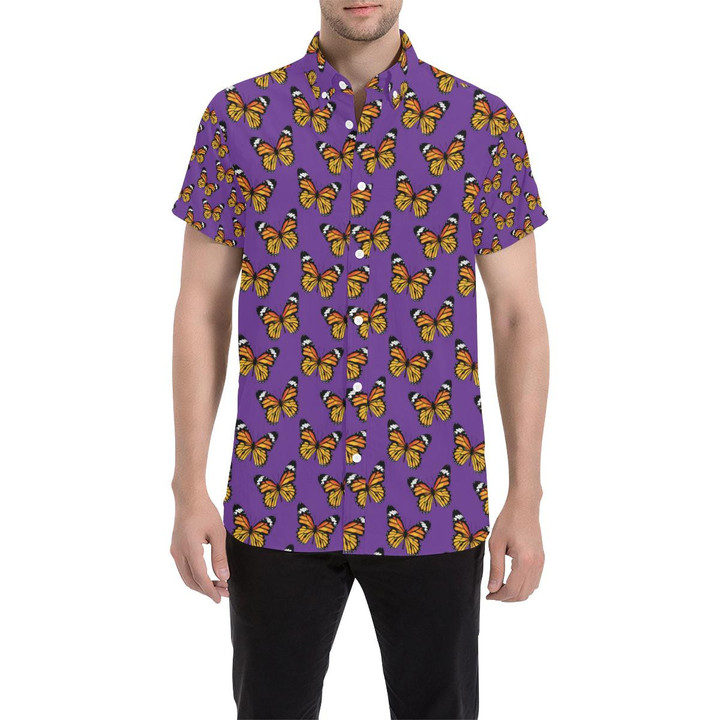 Monarch Butterfly Purple Print Pattern 3d Men's Button Up Shirt